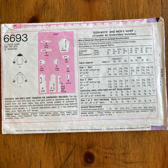 Vintage 1970s Men’s Simplicity Western Shirt Pattern Sizes 38 and 40 - Picture 4 of 7